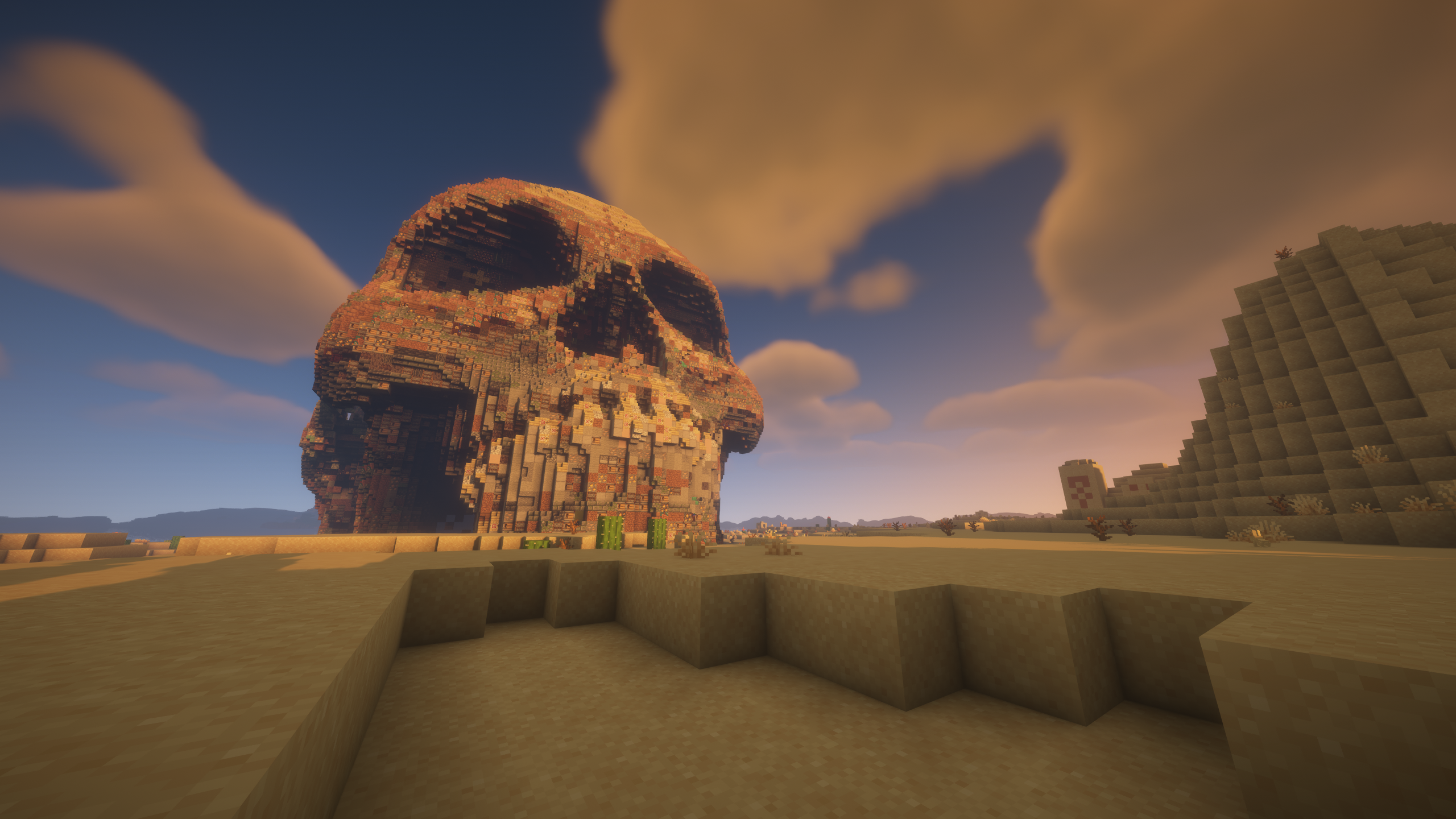 minecraft desert biome with a skull structure